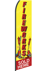 FIREWORKS Sold Here (Yellow, Custom) Feather Flag