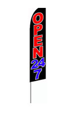 Open 24/7 (Black) Feather Flag